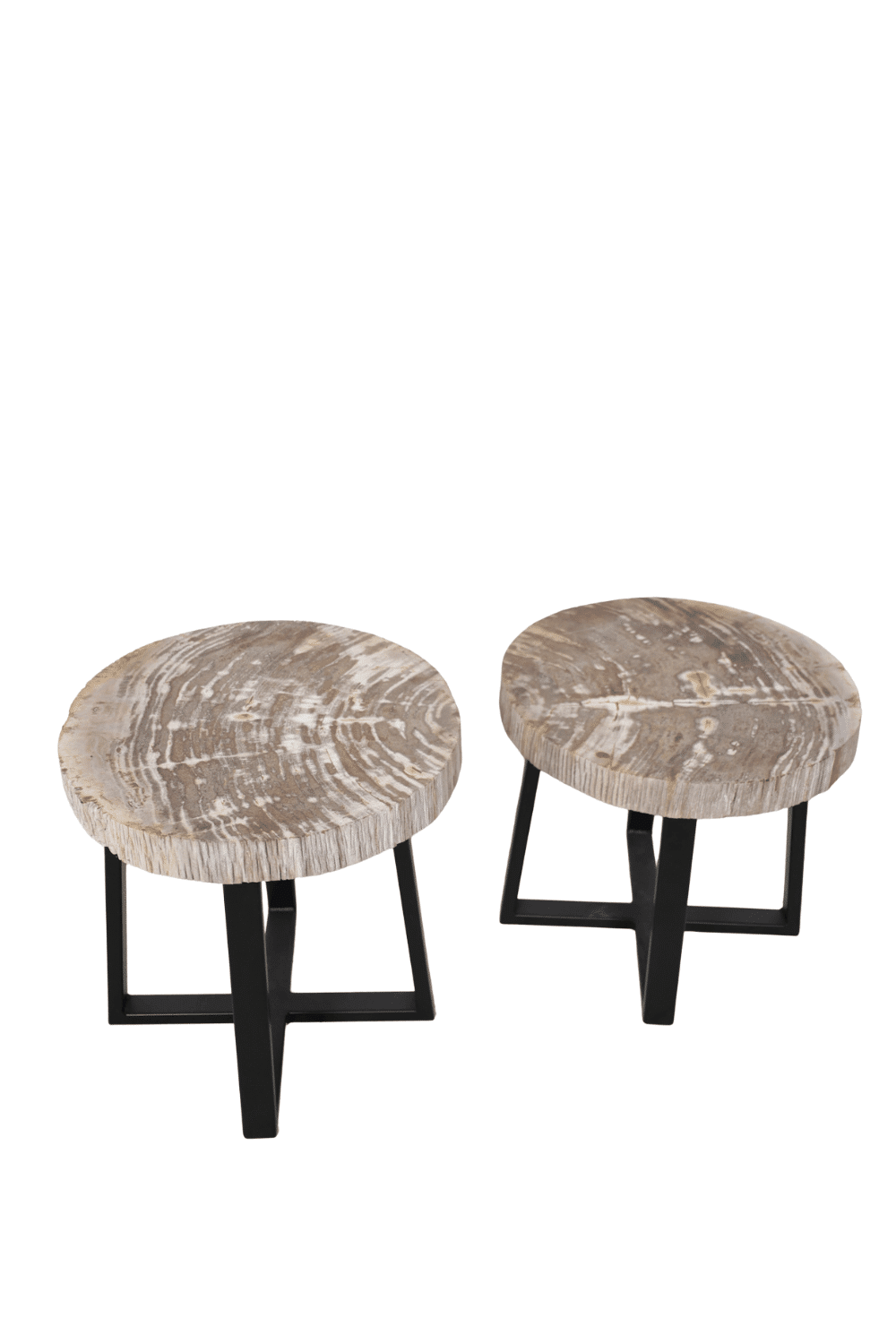 Versteend houten salontafel set van 2 beige fossile salontafels