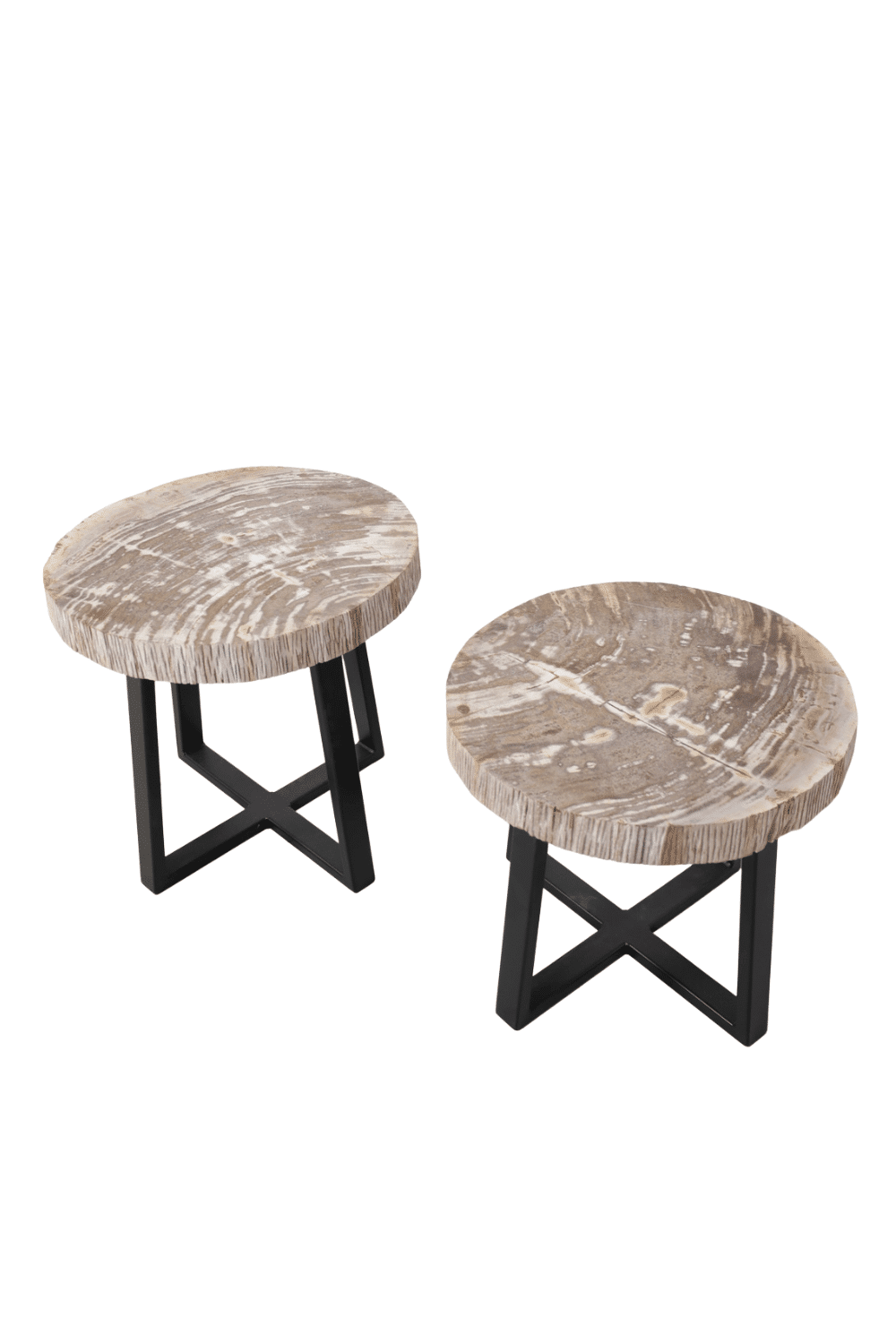 Versteend houten salontafel set van 2 beige fossile salontafels