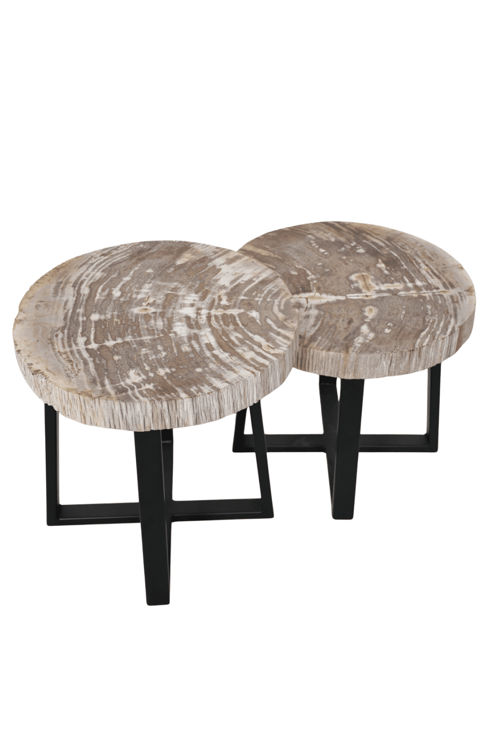 Versteend houten salontafel set van 2 beige fossile salontafels