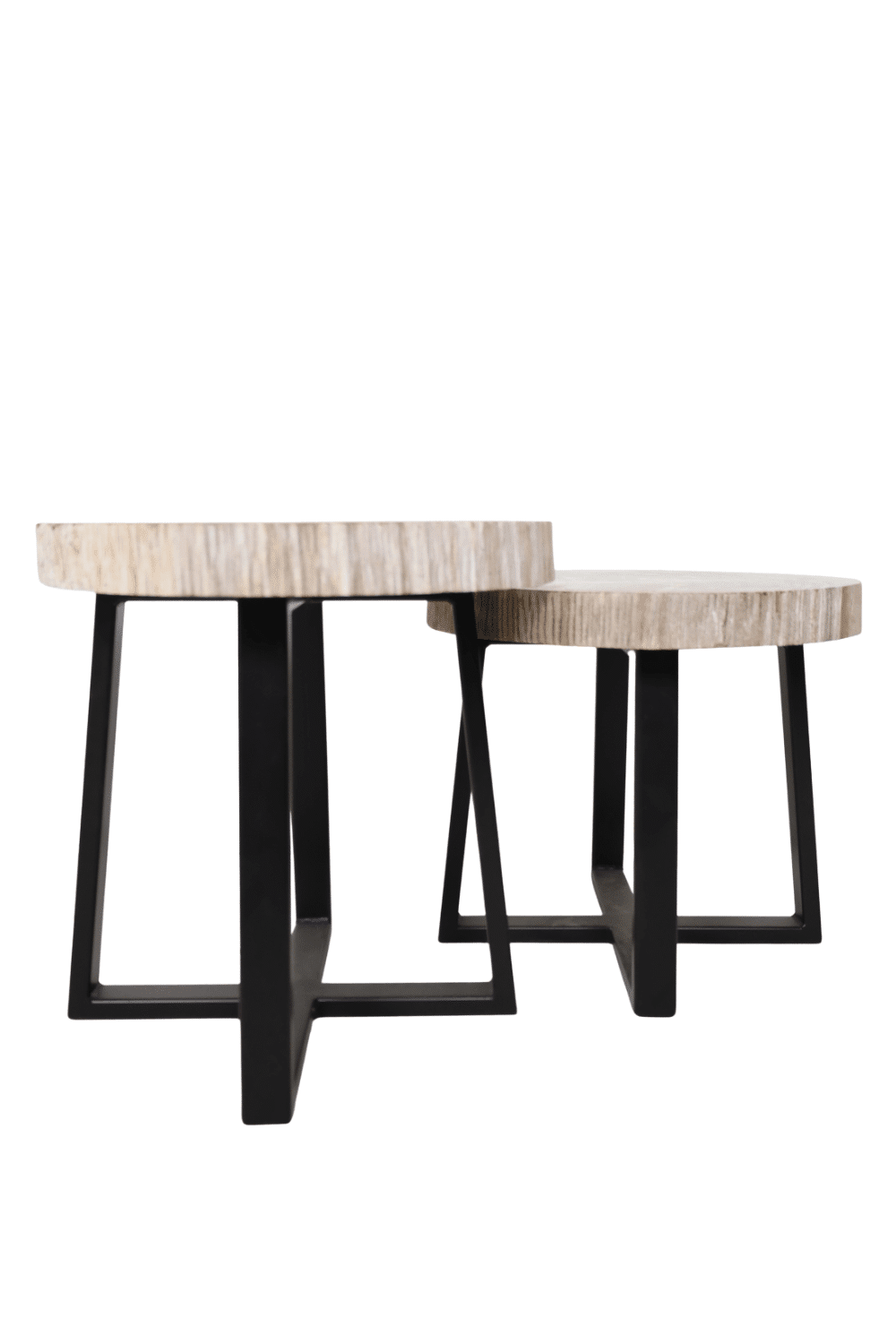 Versteend houten salontafel set van 2 beige fossile salontafels