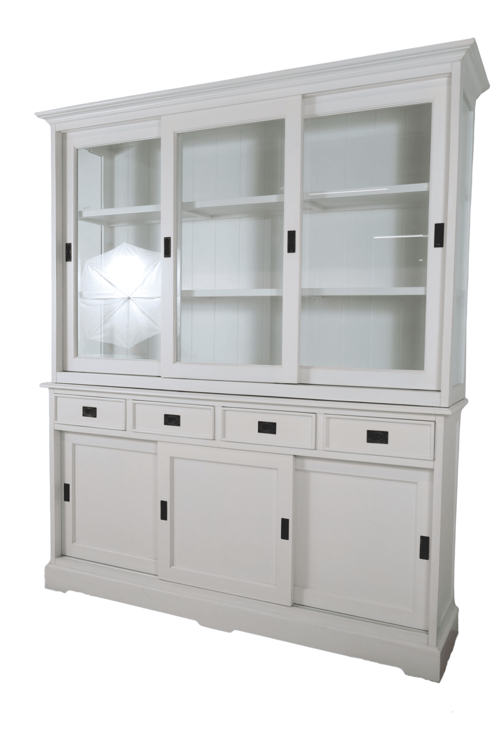 Witte vitrinekast 190x43x220 cm Buffetkast wit met schuifdeuren en lades