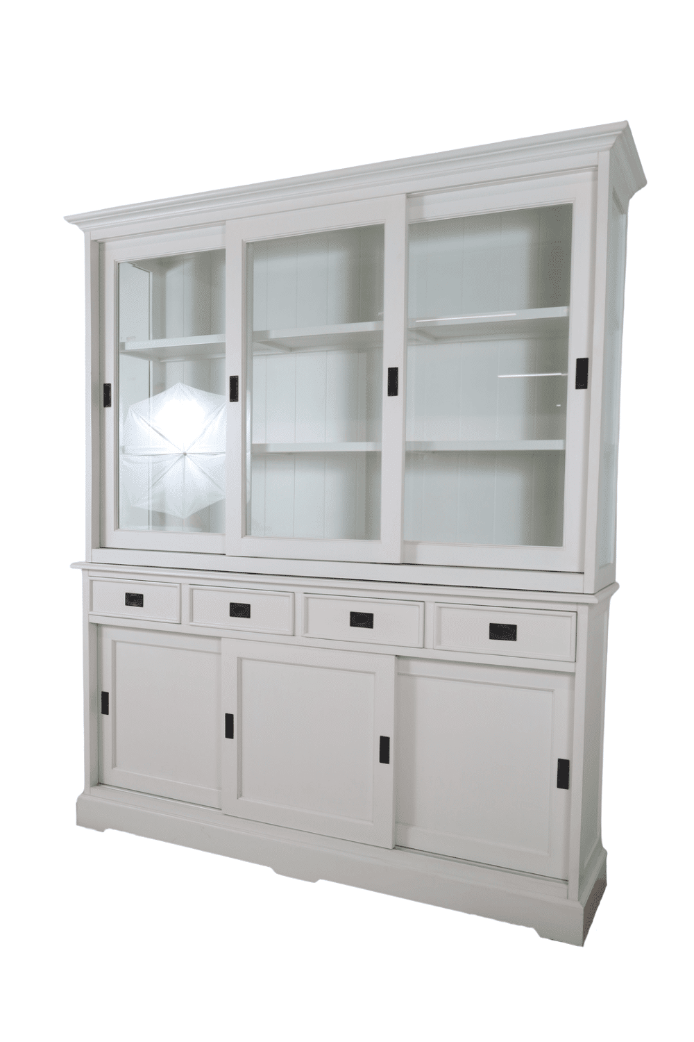 Witte vitrinekast 190x43x220 cm Buffetkast wit met schuifdeuren en lades