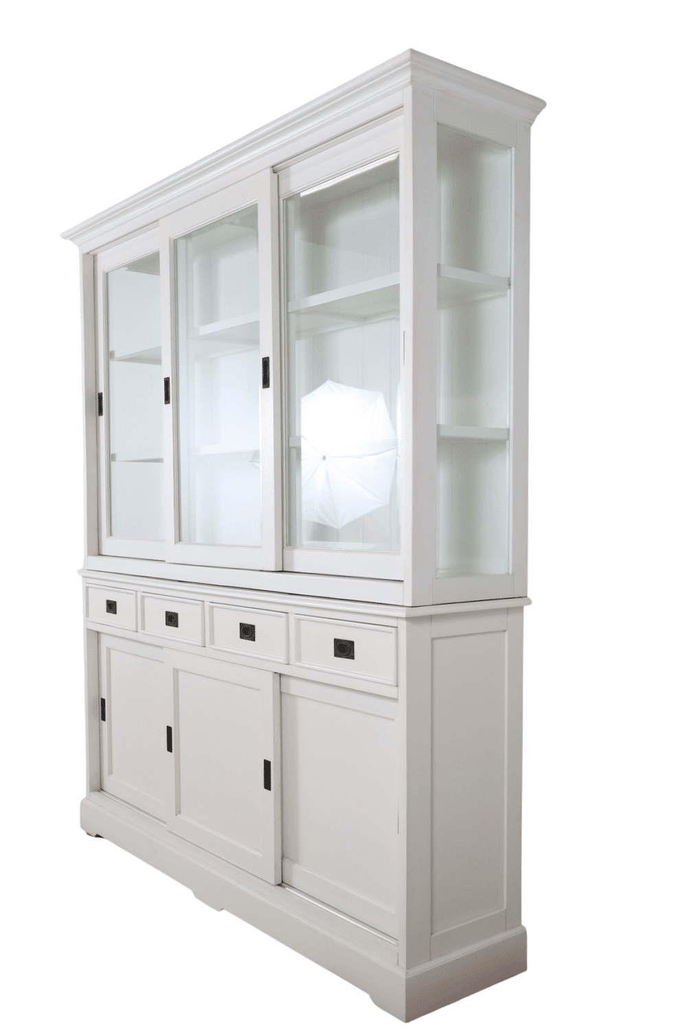 Witte vitrinekast 190x43x220 cm Buffetkast wit met schuifdeuren en lades