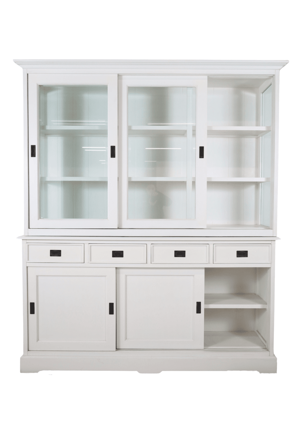 Witte vitrinekast 190x43x220 cm Buffetkast wit met schuifdeuren en lades