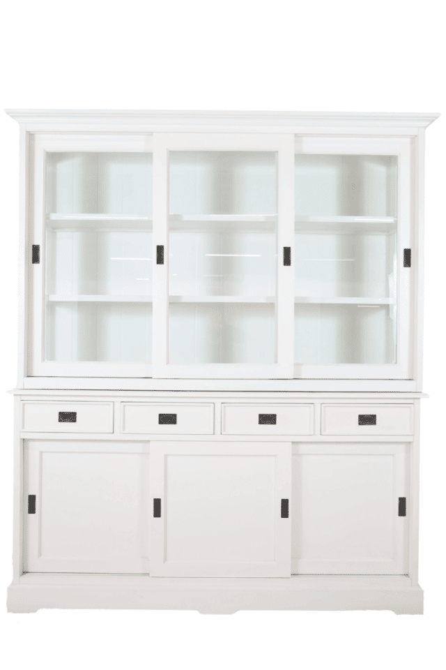 Witte vitrinekast 190x43x220 cm Buffetkast wit met schuifdeuren en lades