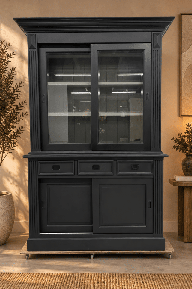 Zwarte vitrine buffetkast