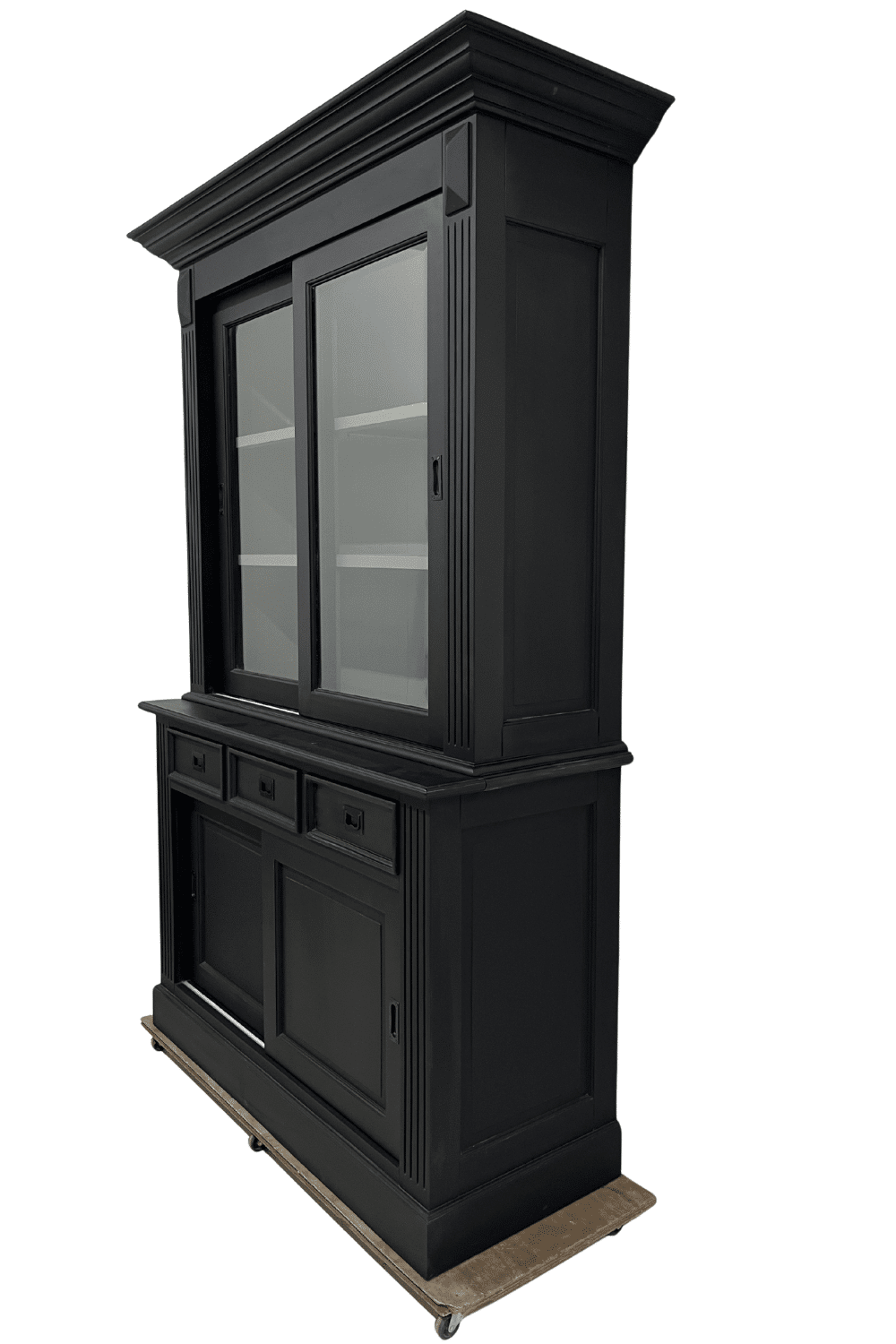 Zwarte vitrinekast buffetkast met glas en schuifdeuren 150x54x220 cm