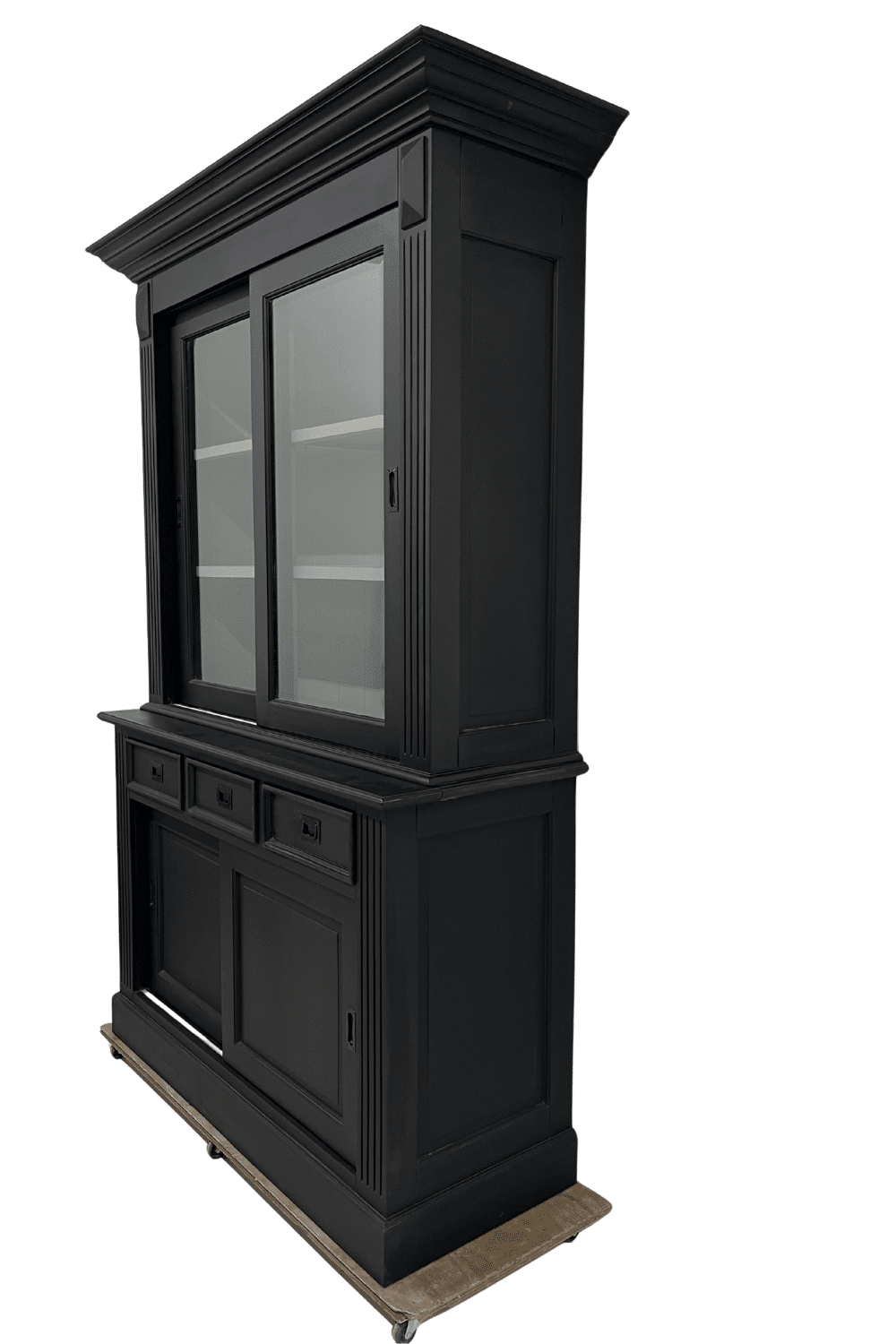 Zwarte vitrinekast buffetkast met glas en schuifdeuren 150x54x220 cm