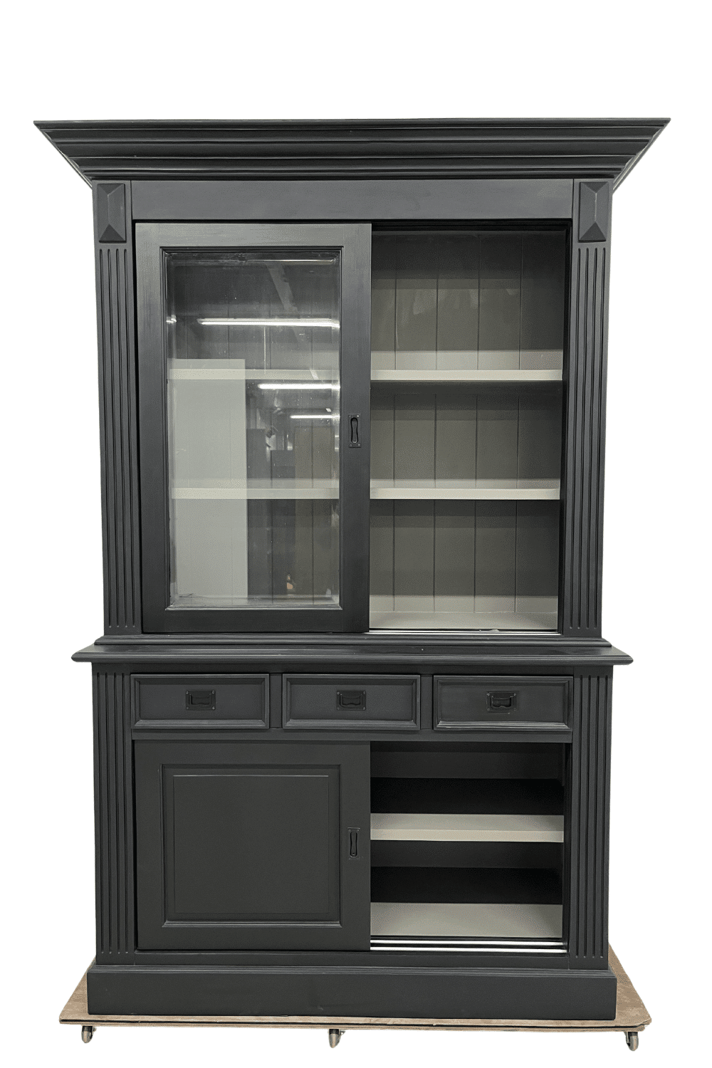 Zwarte vitrinekast buffetkast met glas en schuifdeuren 150x54x220 cm