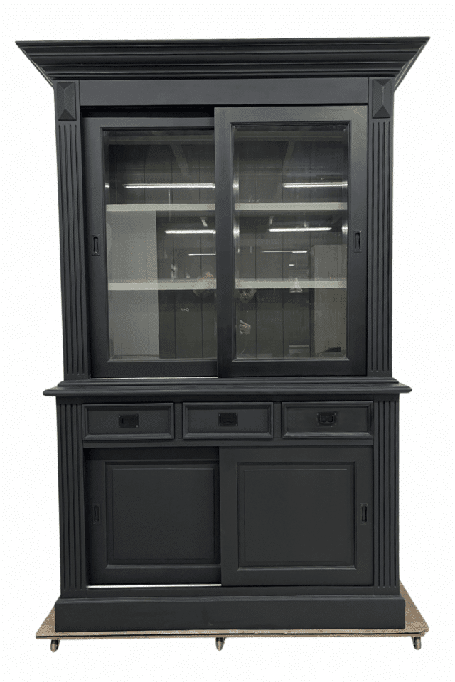 Zwarte vitrinekast buffetkast met glas en schuifdeuren 150x54x220 cm