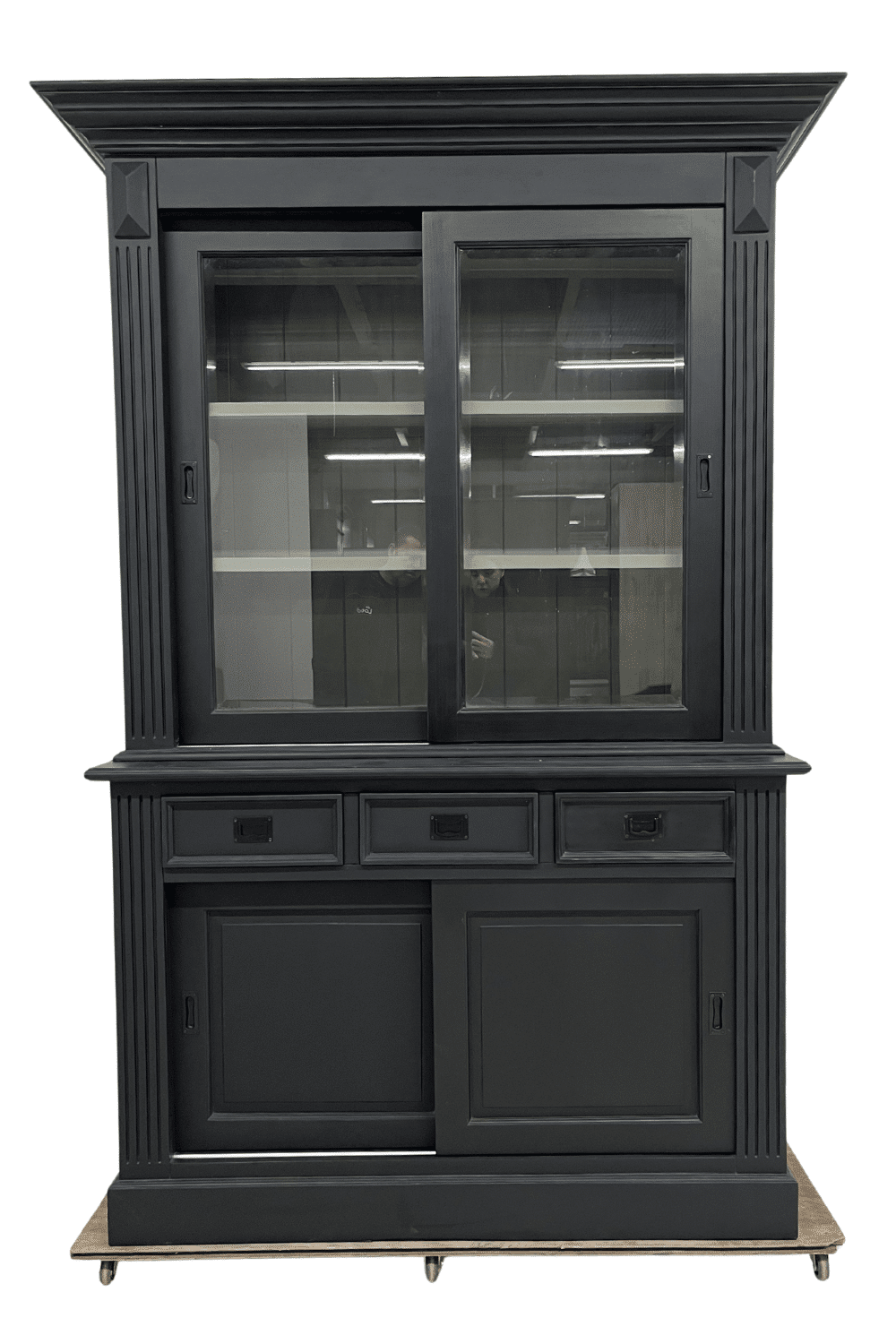 Zwarte vitrinekast buffetkast met glas en schuifdeuren 150x54x220 cm