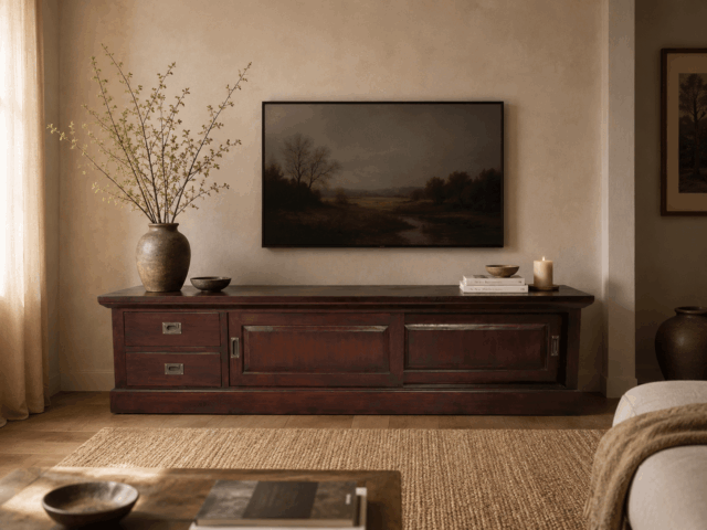 bruin koloniaal tv meubel met schuifdeuren tvd-14-200-cm