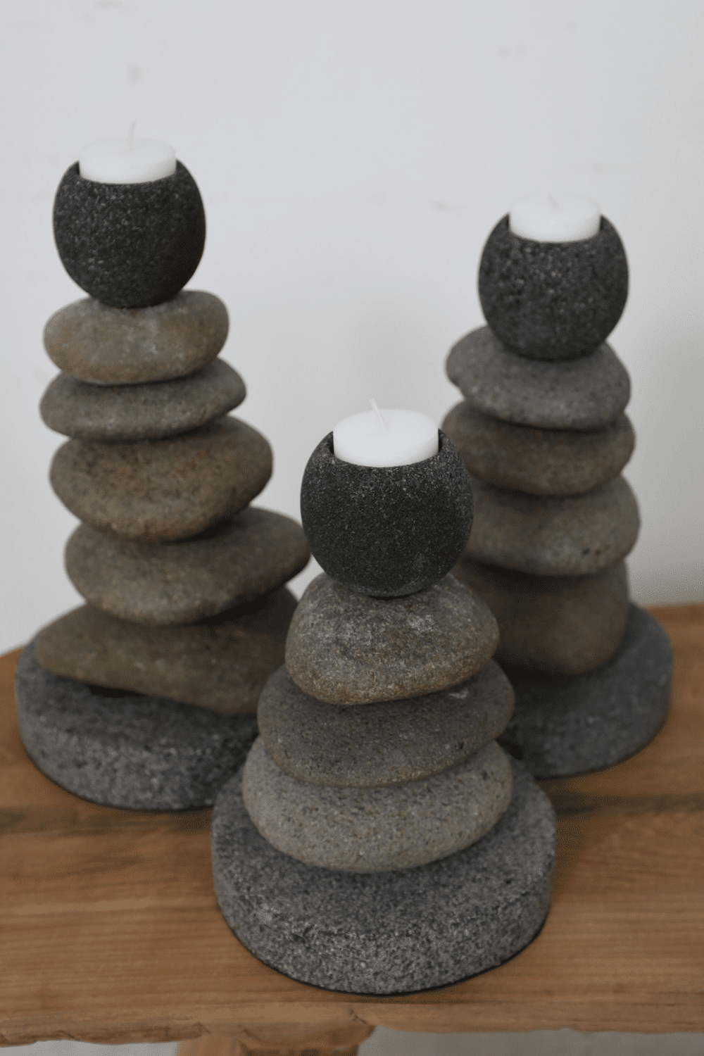 Set van 3 rivierkei kaarthouder stenen kandelaren
