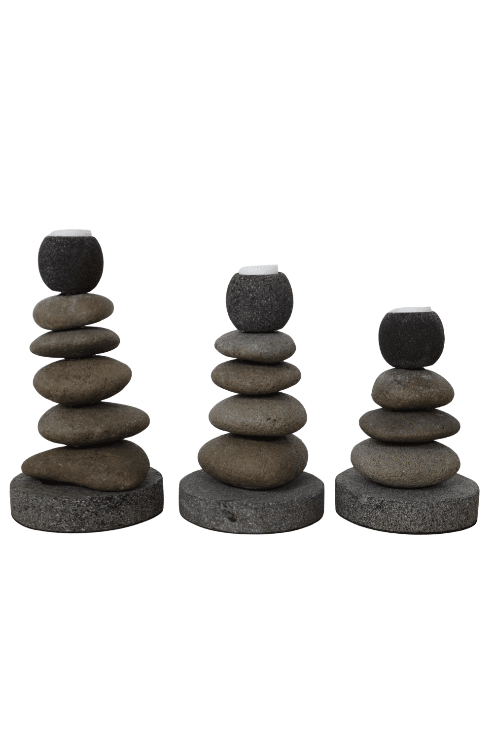 Set van 3 rivierkei kaarthouder stenen kandelaren