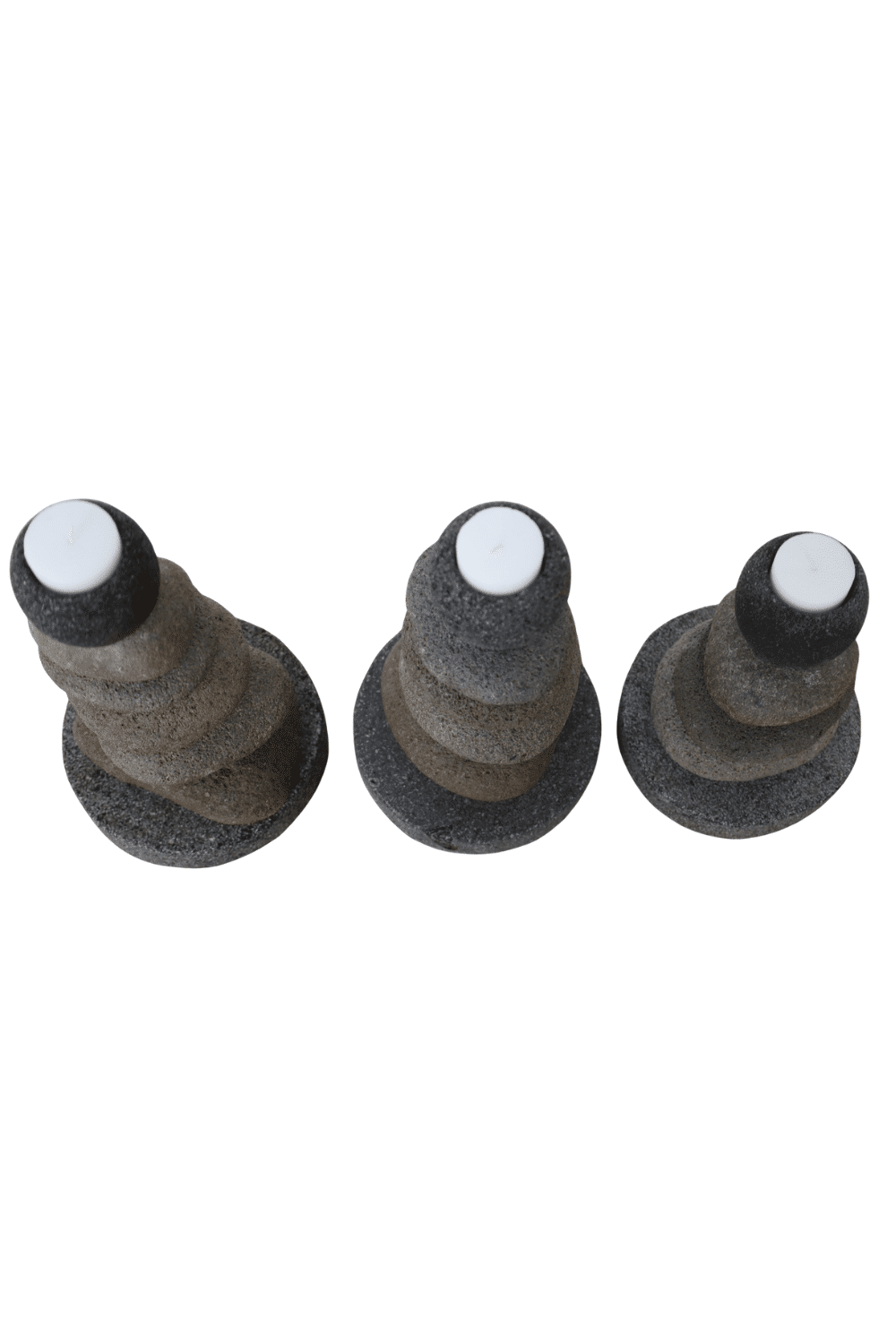 Set van 3 rivierkei kaarthouder stenen kandelaren