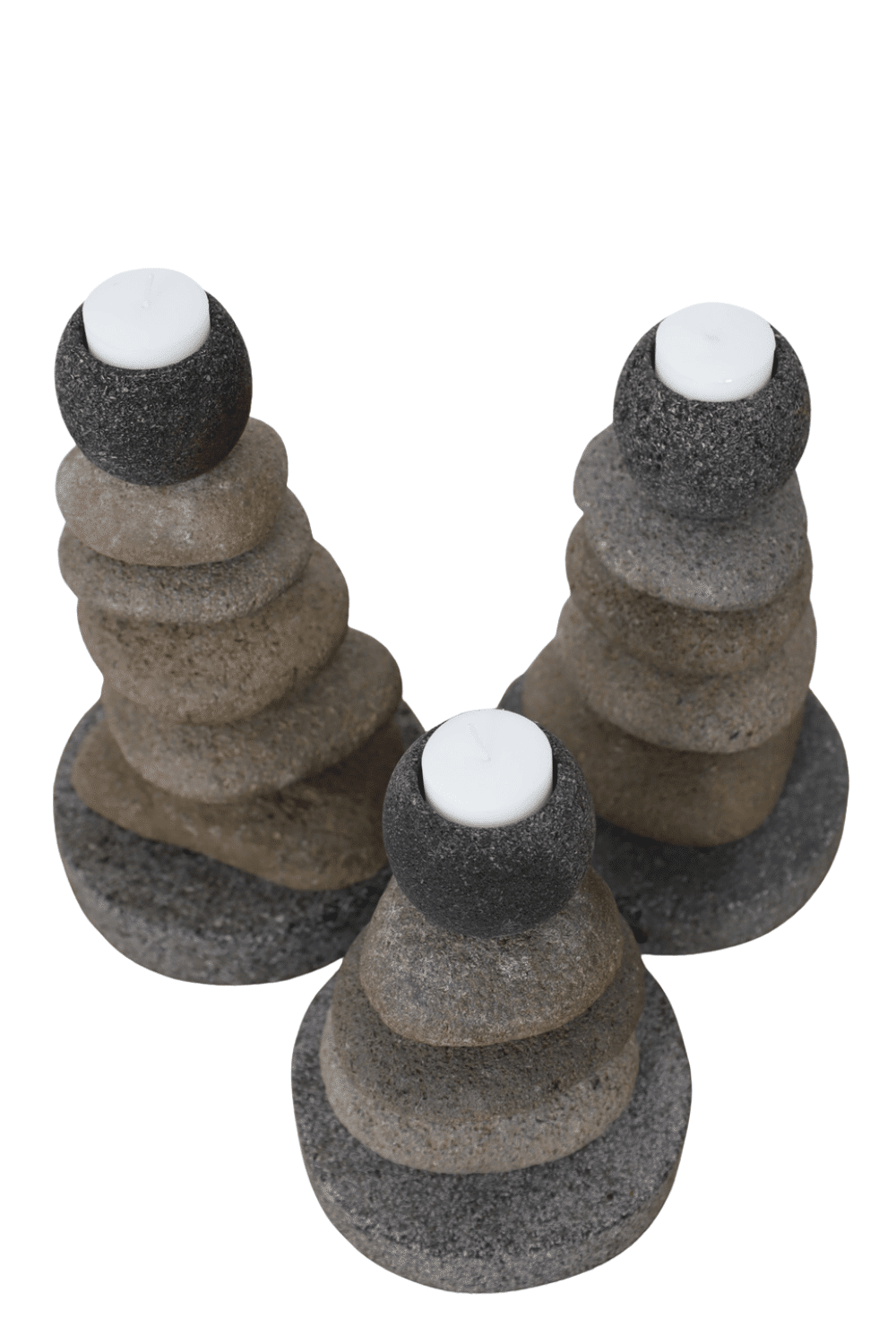 Set van 3 rivierkei kaarthouder stenen kandelaren