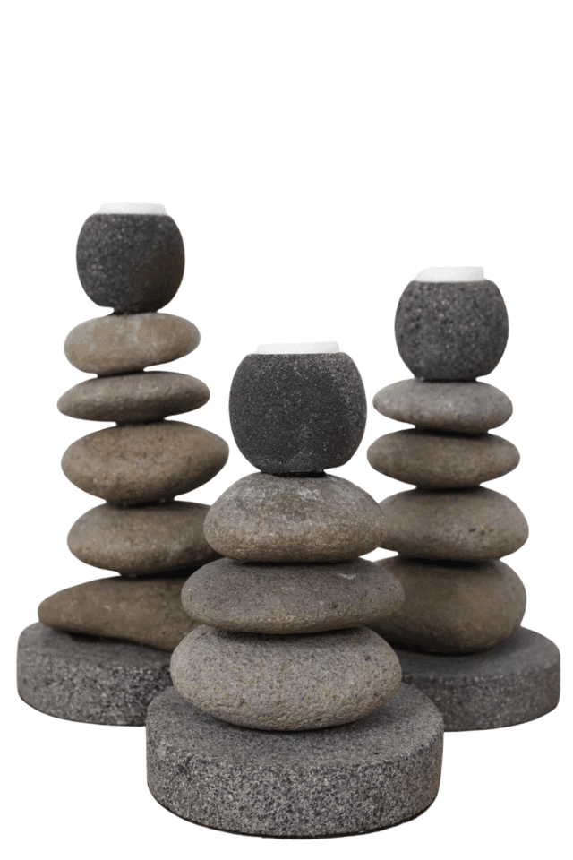 Set van 3 rivierkei kaarthouder stenen kandelaren