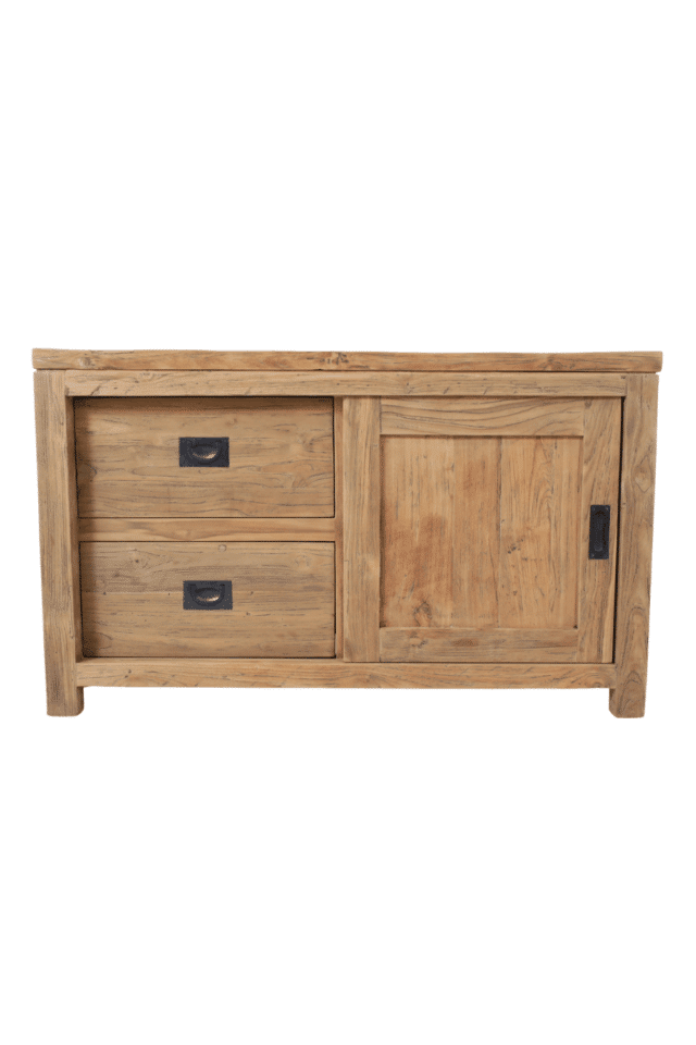 teak houten tv meubel 100x50x60 cm met schuifdeur en 2 lades rural tvd 9
