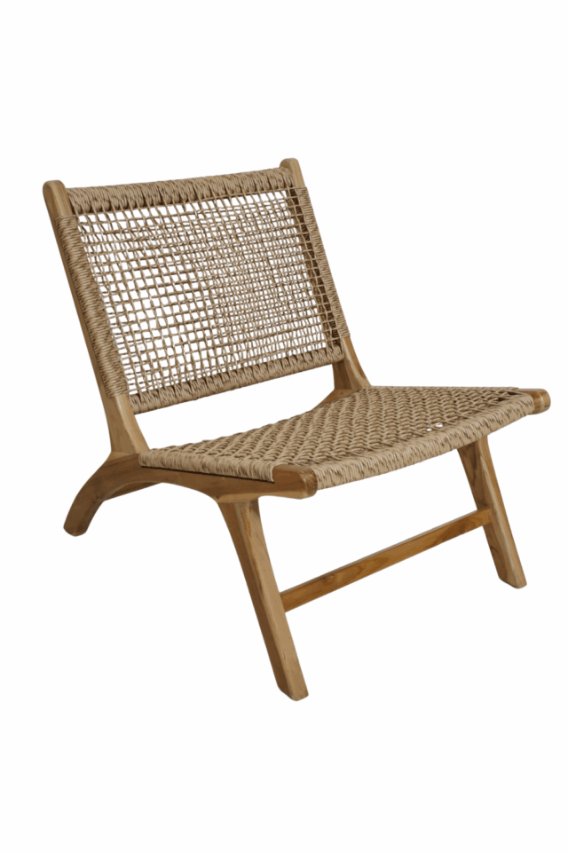 Lounge stoel teak hout met kunststof riet