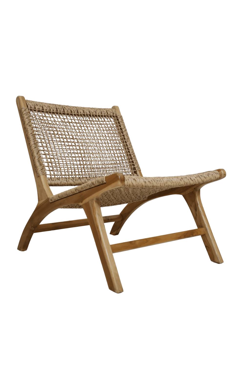 Lounge stoel teak hout met kunststof riet