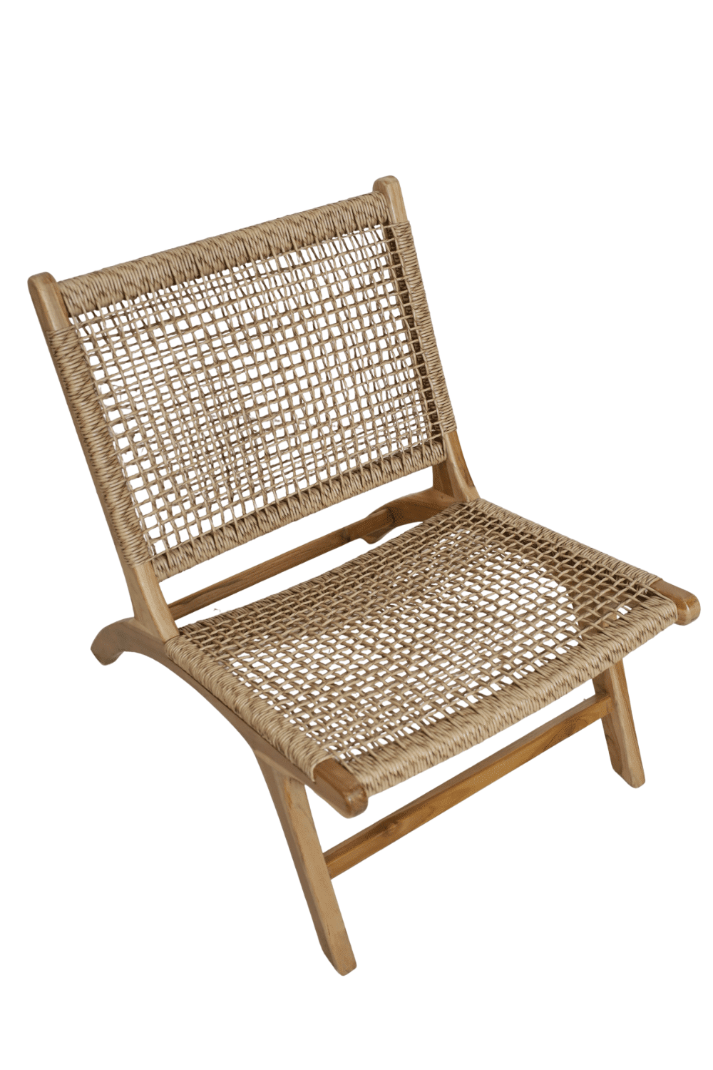 Lounge stoel teak hout met kunststof riet