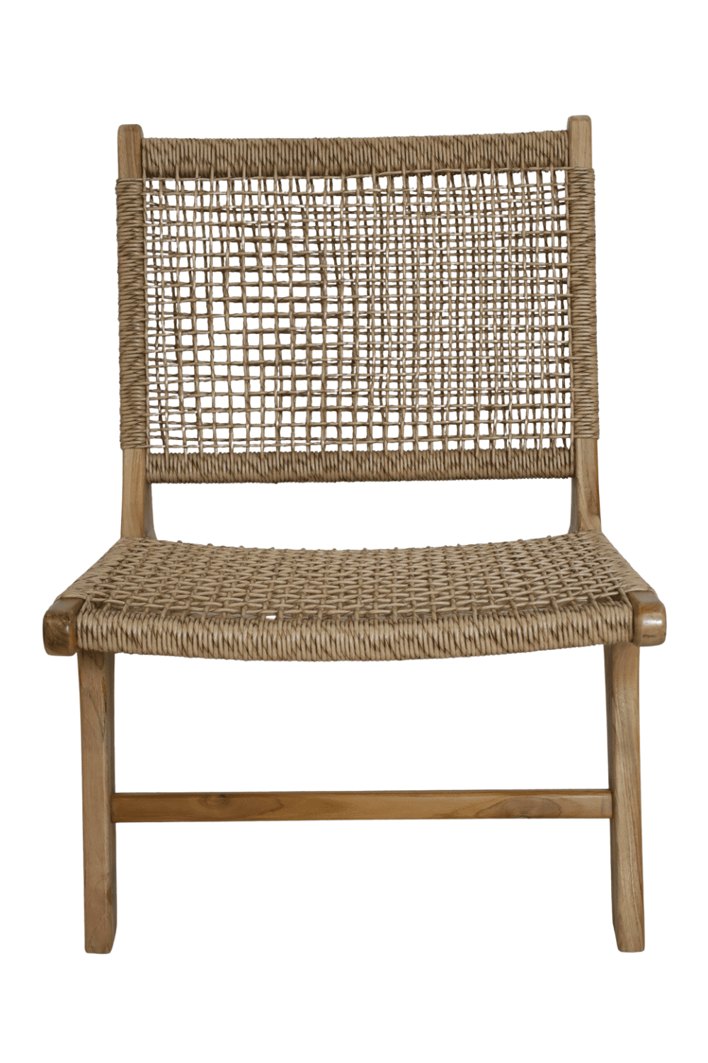 Lounge stoel teak hout met kunststof riet