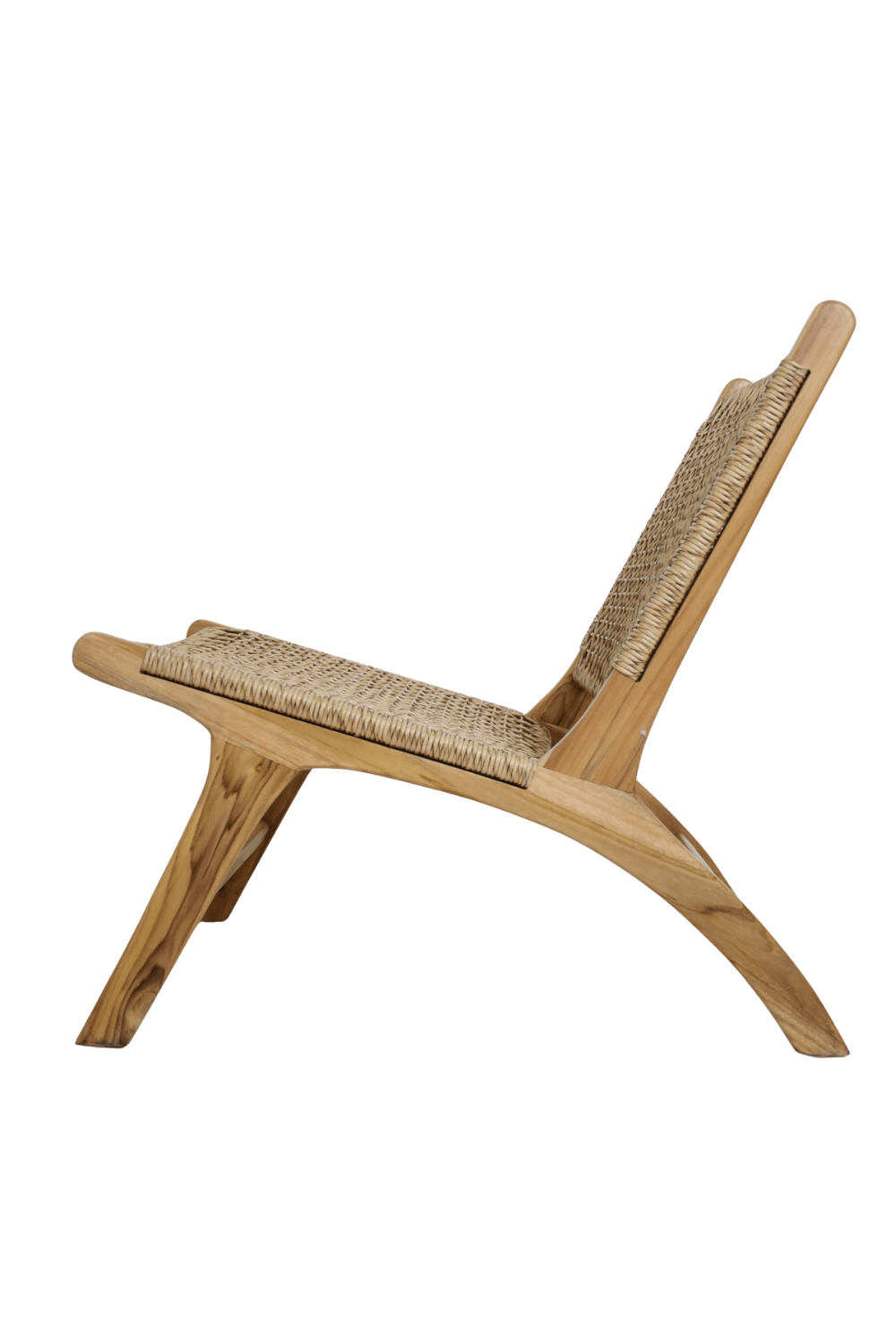 Lounge stoel teak hout met kunststof riet