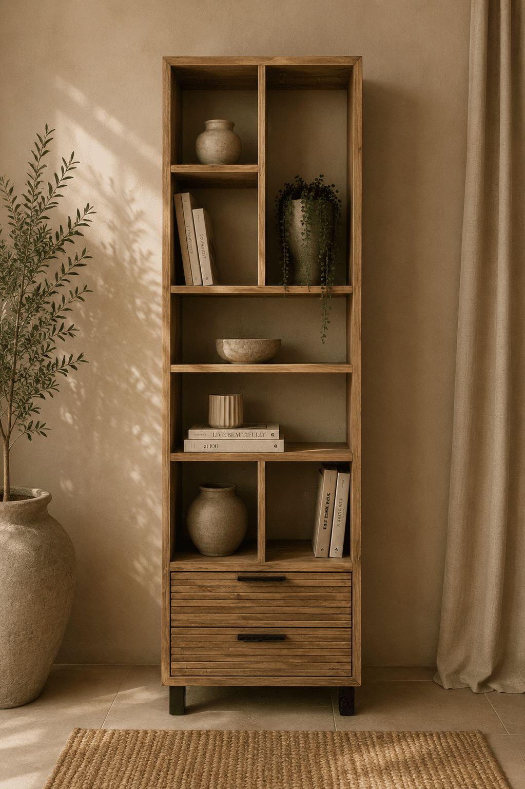Teak-houten-vakkenkast-61x30x203-cm