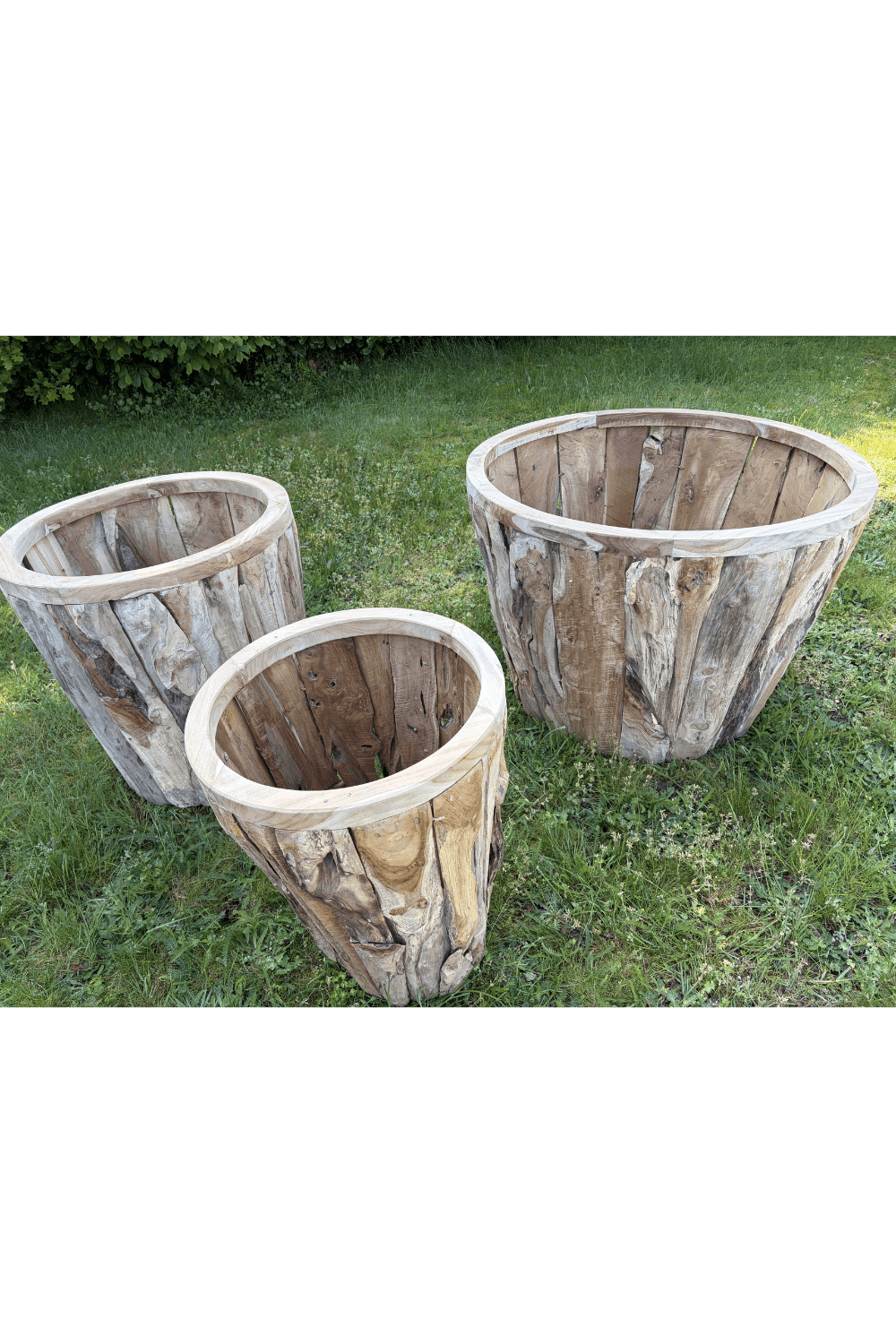 Teak houten wortel teak vaas pot voor buiten set van 3