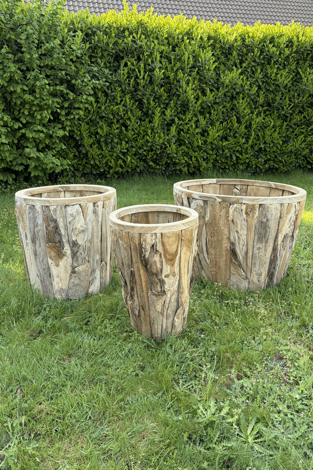 Teak houten wortel teak vaas pot voor buiten set van 3