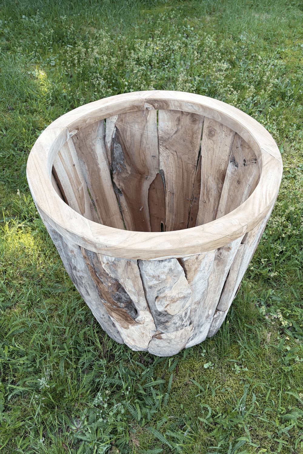 Teak houten wortel teak vaas pot voor buiten set van 3