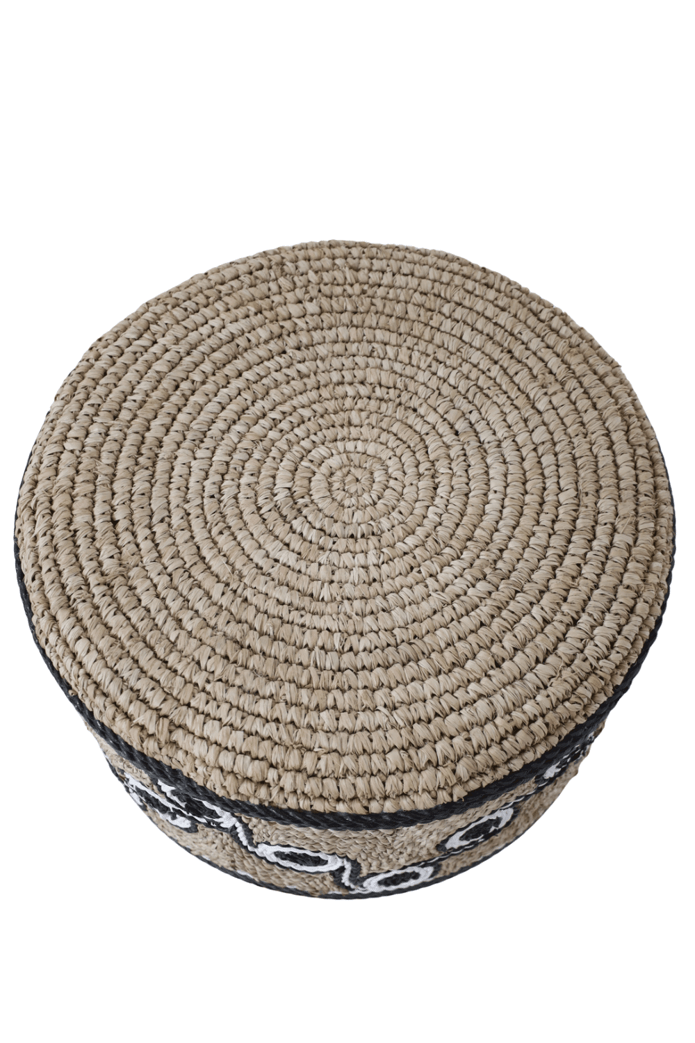 rieten poef kruk wit met zwart 42x42x49 cm