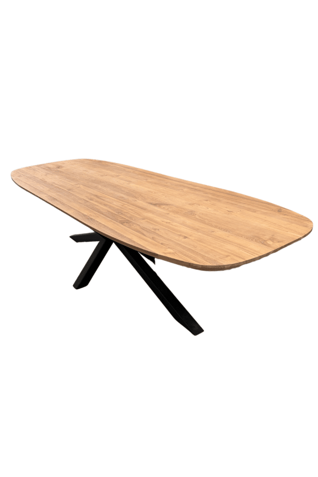 teak houten Deens ovale tafel 300x110x77 cm 5 cm dik blad