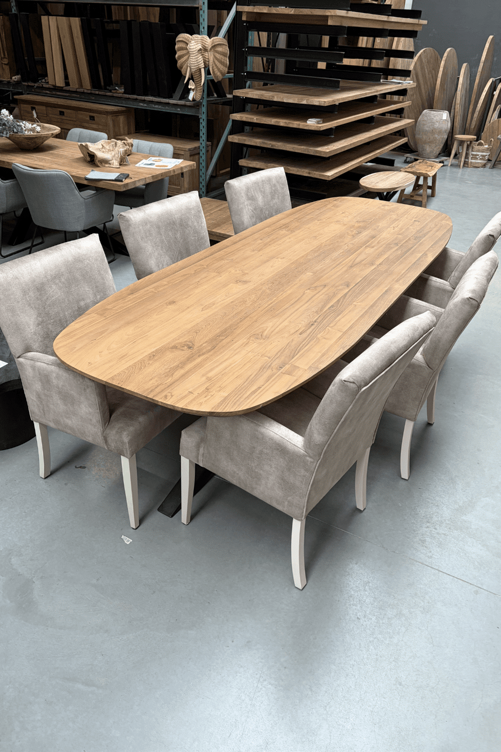 teak houten Deens ovale tafel 300x110x77 cm 5 cm dik blad