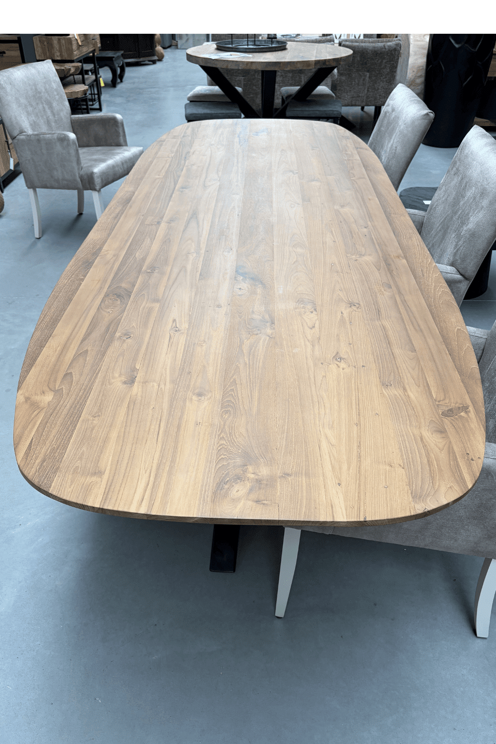 teak houten Deens ovale tafel 300x110x77 cm 5 cm dik blad
