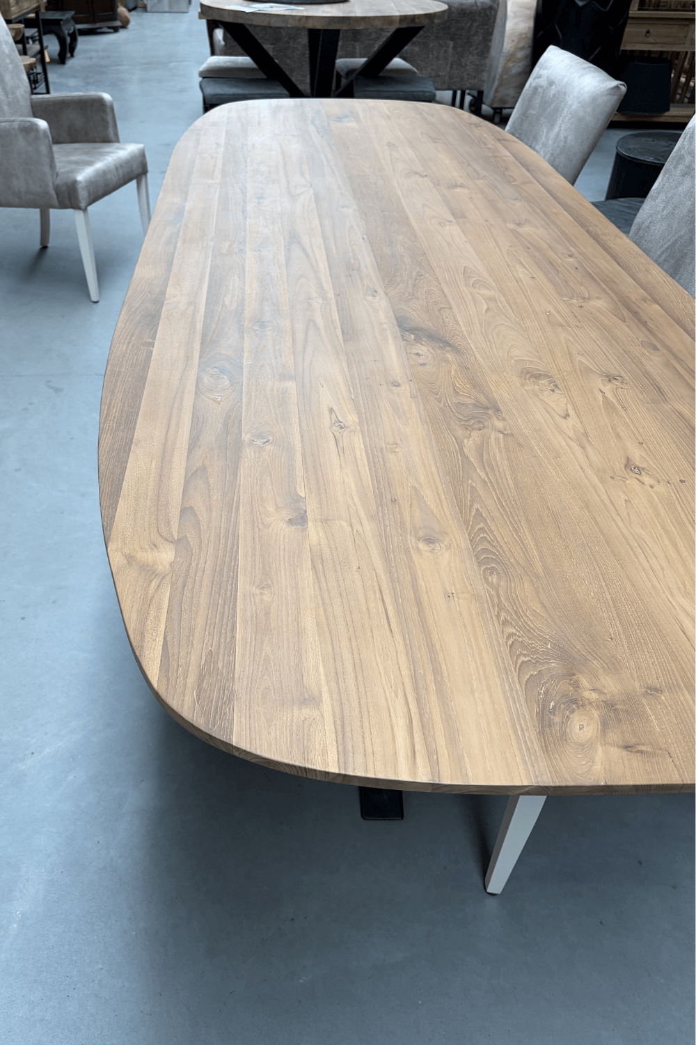teak houten Deens ovale tafel 300x110x77 cm 5 cm dik blad