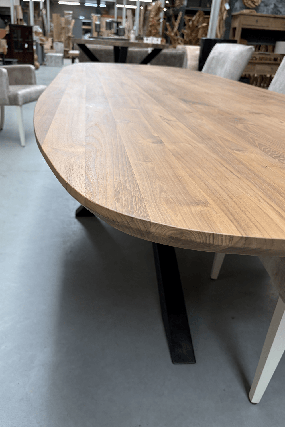 teak houten Deens ovale tafel 300x110x77 cm 5 cm dik blad