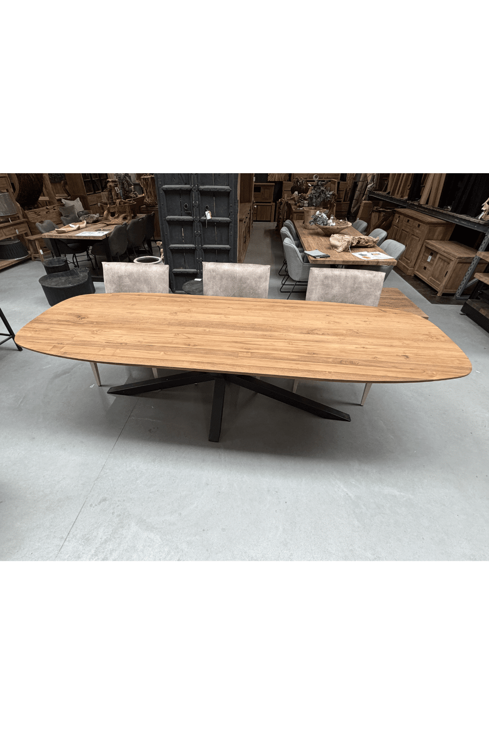teak houten Deens ovale tafel 300x110x77 cm 5 cm dik blad