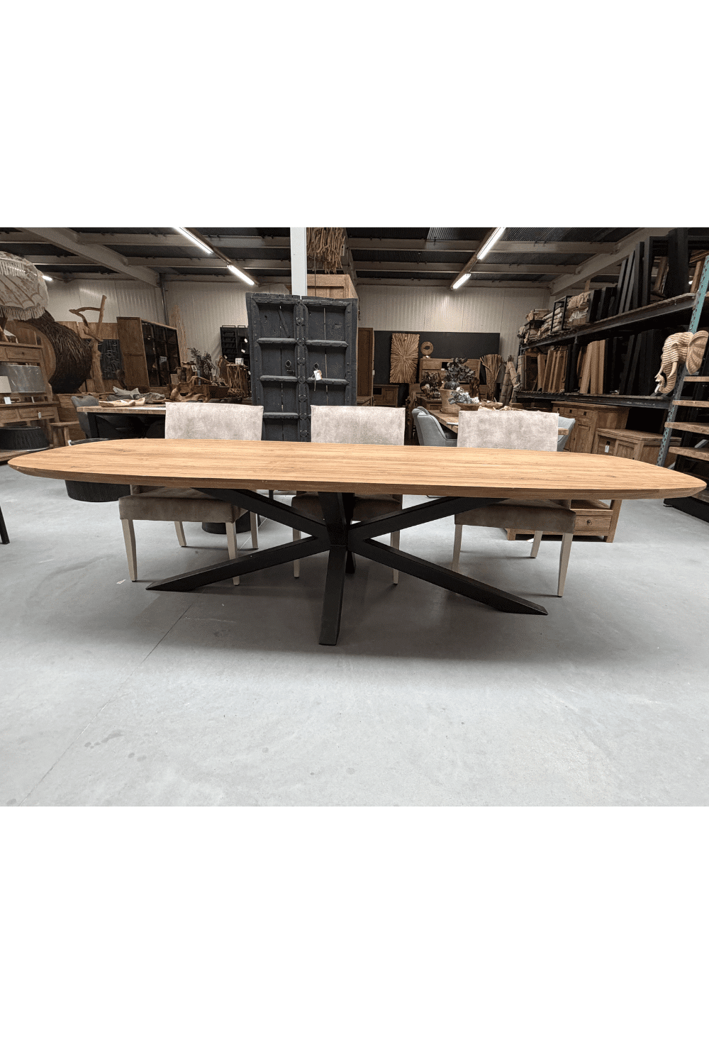 teak houten Deens ovale tafel 300x110x77 cm 5 cm dik blad