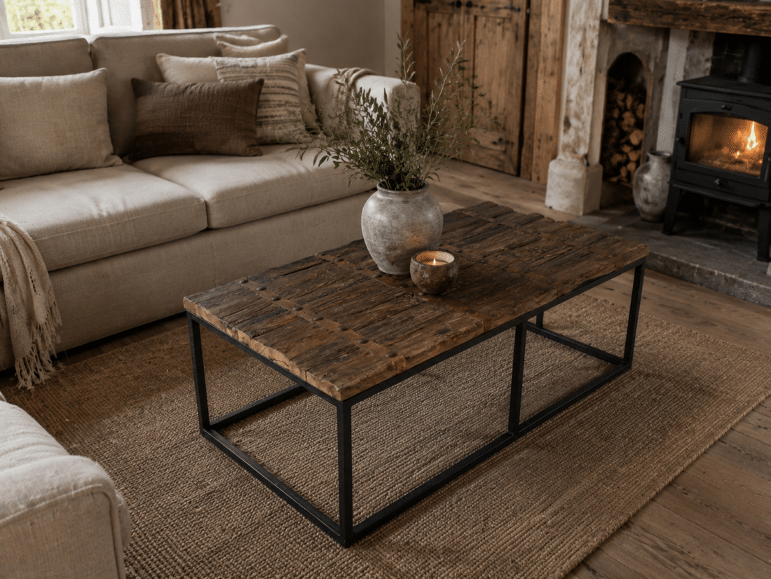 Landelijke Salontafel Oude Deur Salontafel 120x70x50 Cm Met Metalen Frame