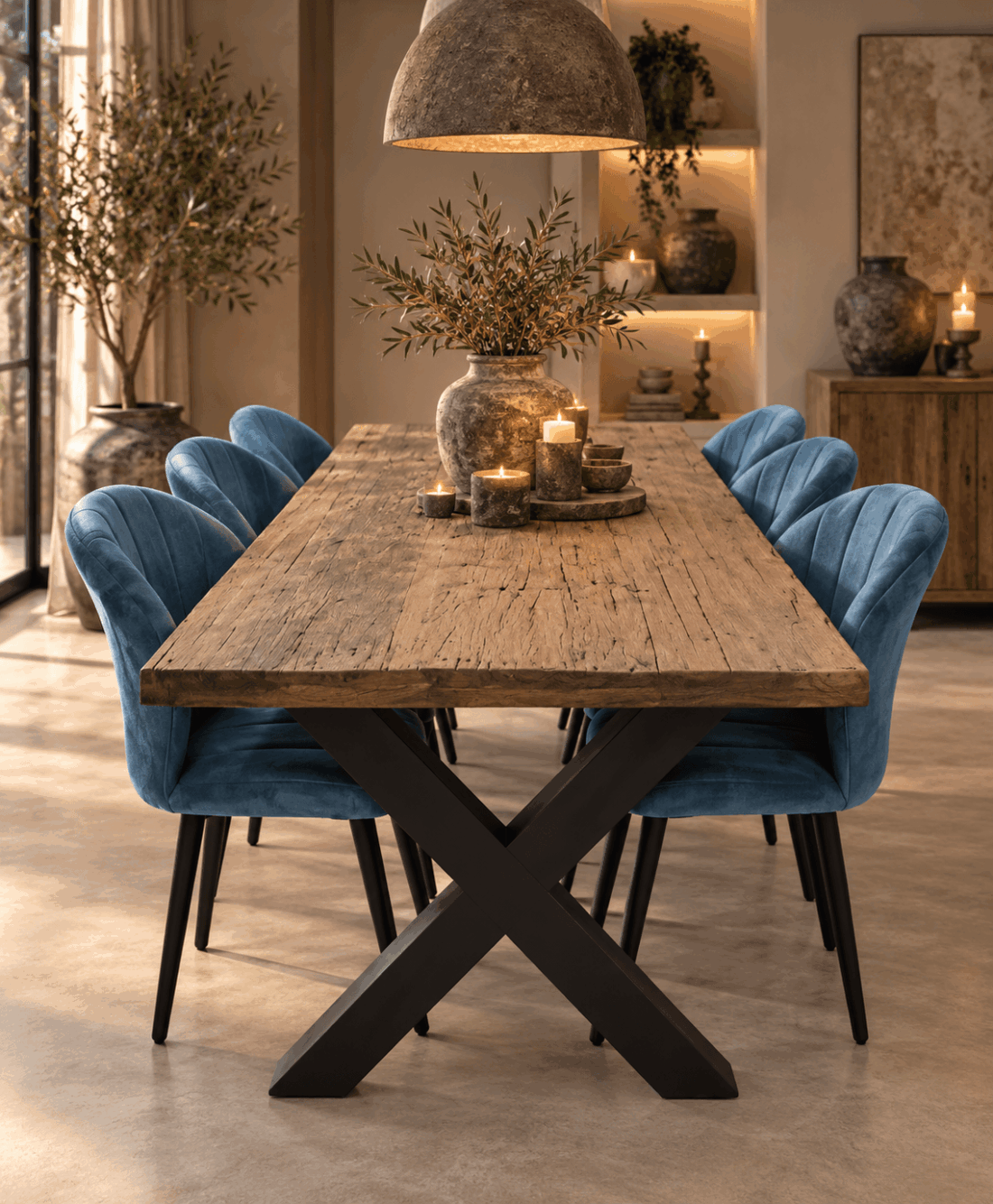 stoere houten tafel met kruis poot 220 cm