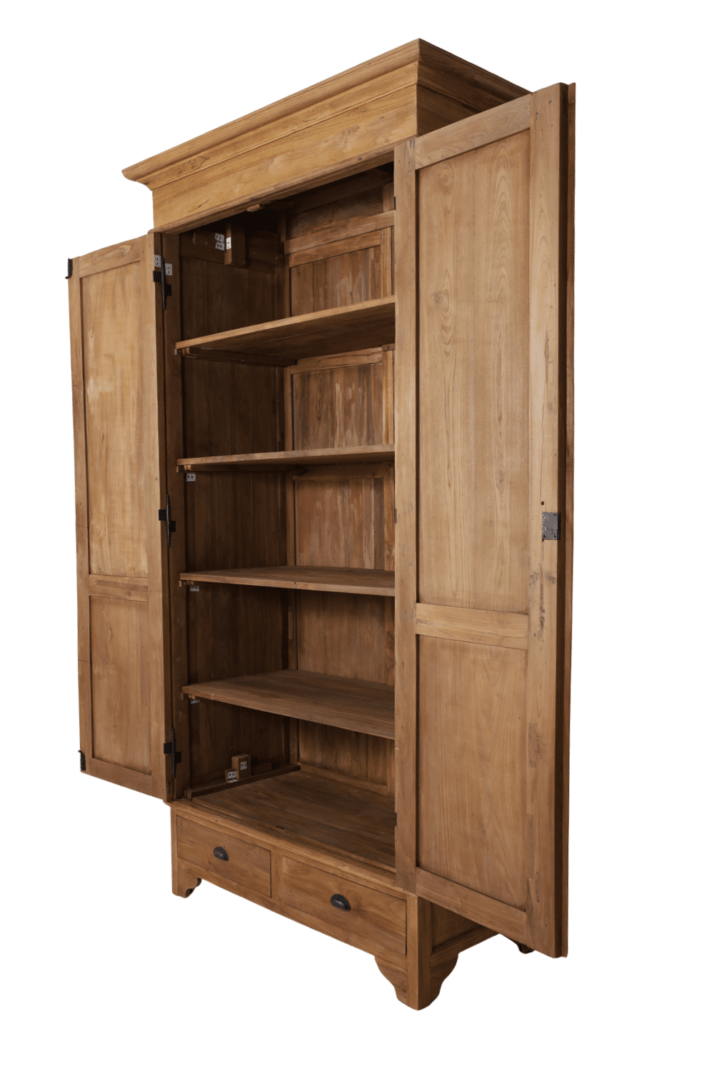 Teak houten opbergkast broodkast met dichte deuren 133x65x250 cm