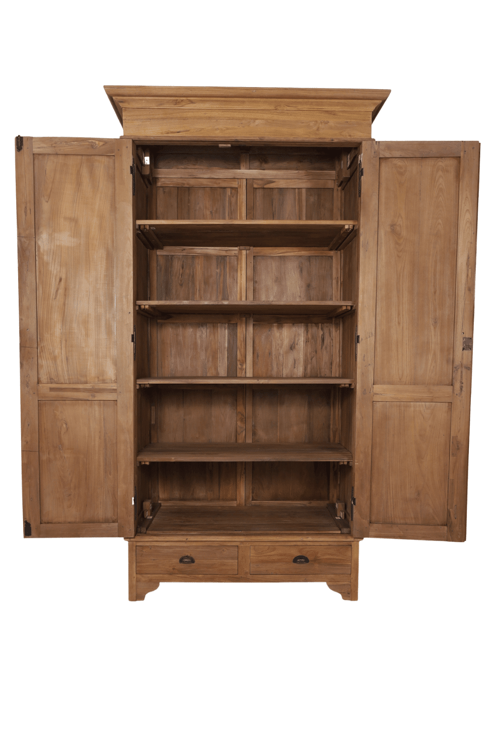 Teak houten opbergkast broodkast met dichte deuren 133x65x250 cm