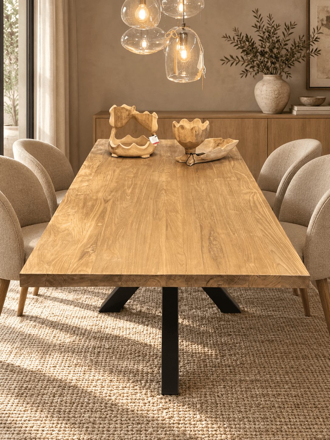 Teak-houten-tafel-5-cm-massief-dik-met-zwart-metalen-matrix-poot-220x100x78