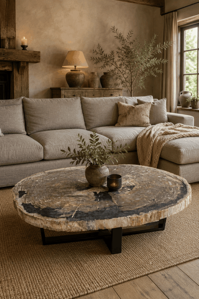 Luxe versteend houten grote salontafel 174 x 109x 8 cm