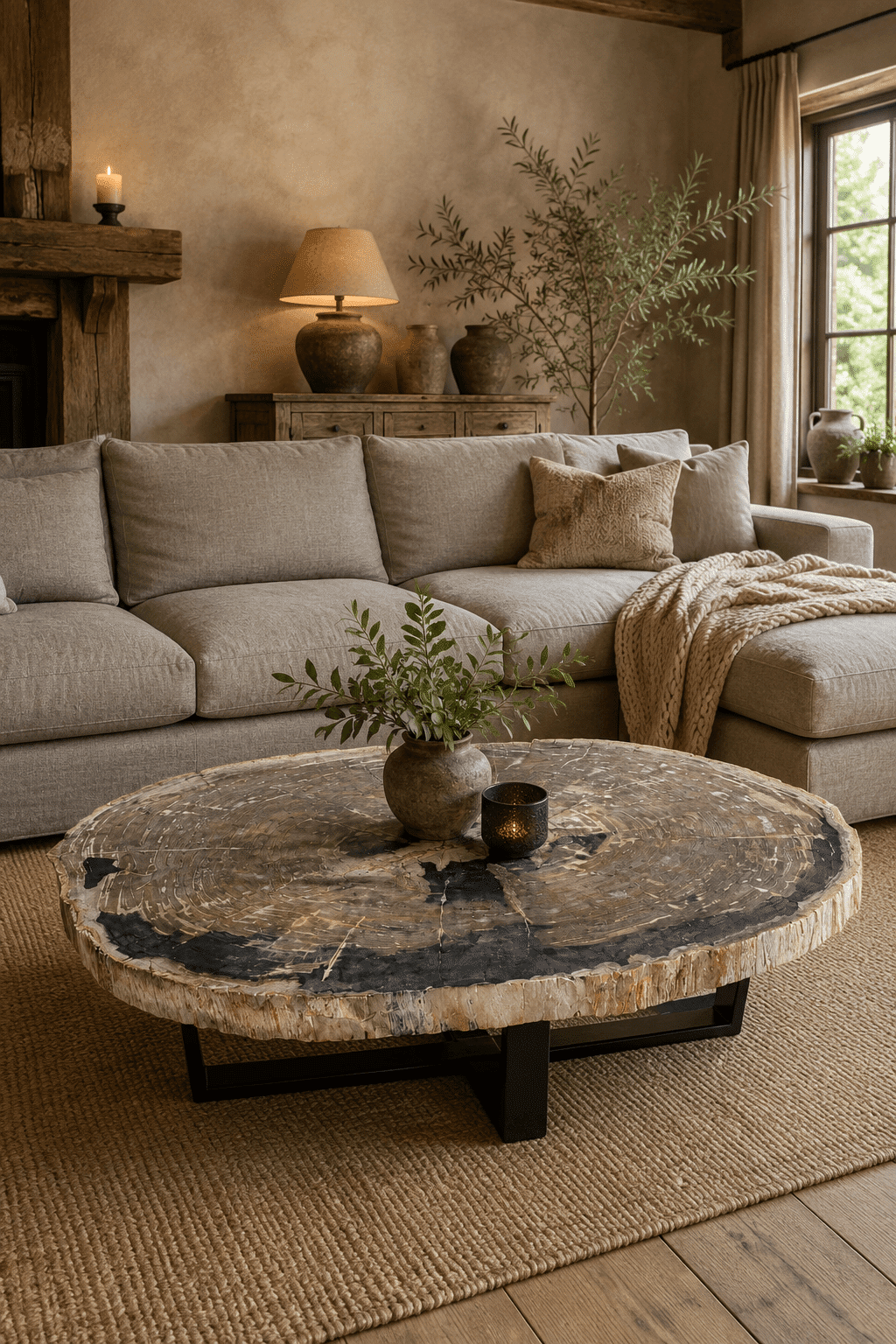 Luxe versteend houten grote salontafel 174 x 109x 8 cm