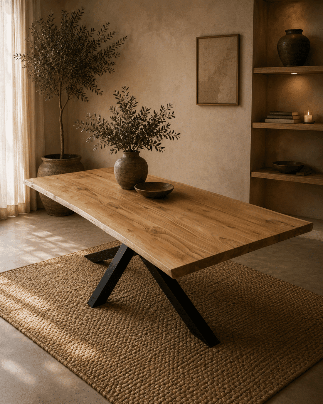 Massief Teak houten boomstam tafel met wangkant 220x102x78 cm Massief Teak houten boomstam tafel met wangkant 220x102x78 cm