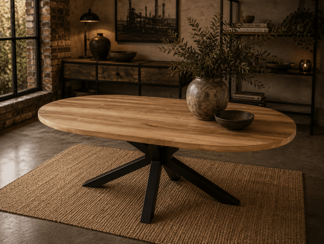 Massief teak houten afgeronde eetkamertafel 180x89x78 cm Massief teak houten afgeronde eetkamertafel 180x89x78 cm