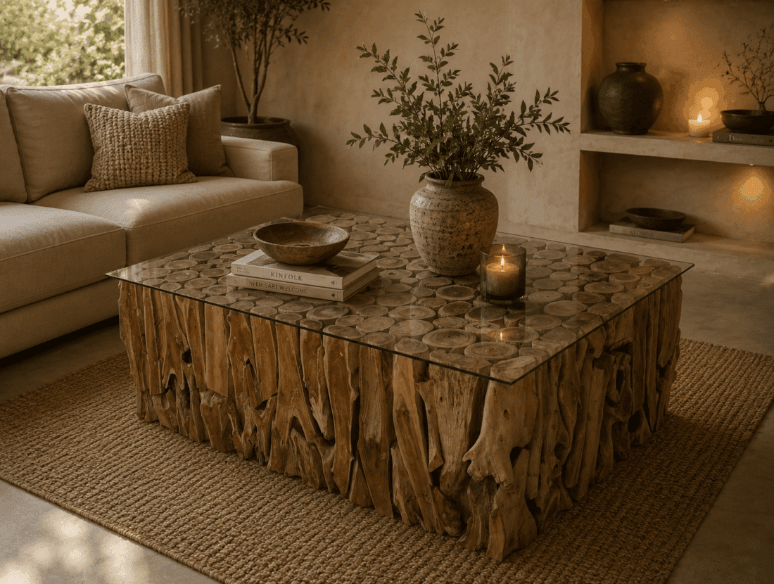 Salontafel wortel teak met glasplaat 122x82x41 cm Salontafel wortel teak met glasplaat 122x82x41 cm