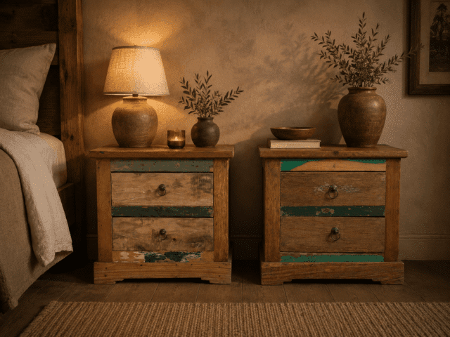 Set van 2 rustiek boten houten Nachtkastje 54x41x50 cm